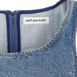 Top crop in denim con cristalli in blu Self-portrait - donna 