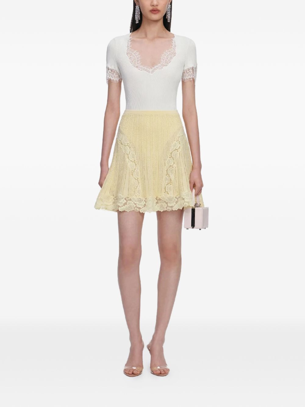Minigonna con finiture in pizzo in giallo Self-portrait - donna 