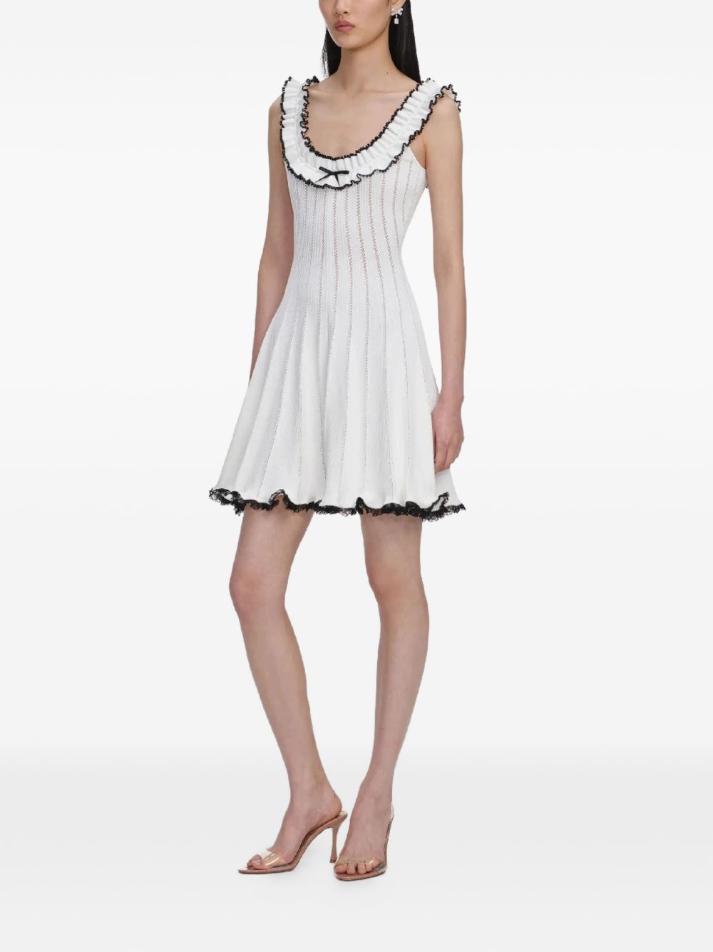 Abito corto con ruches in bianco Self-portrait - donna 