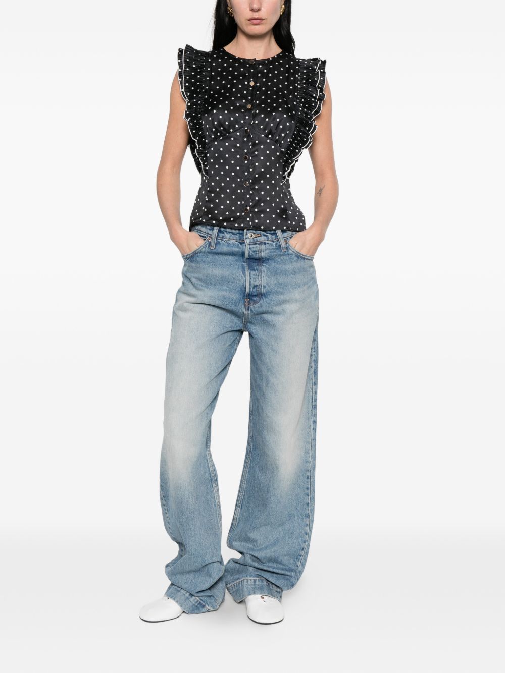 Top a pois con volant in nero Self-portrait - donna 