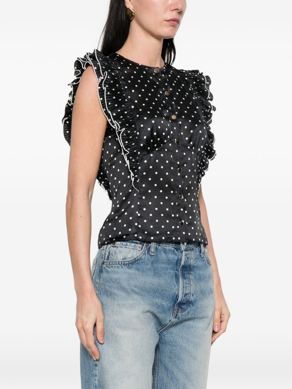 Top a pois con volant in nero Self-portrait - donna 