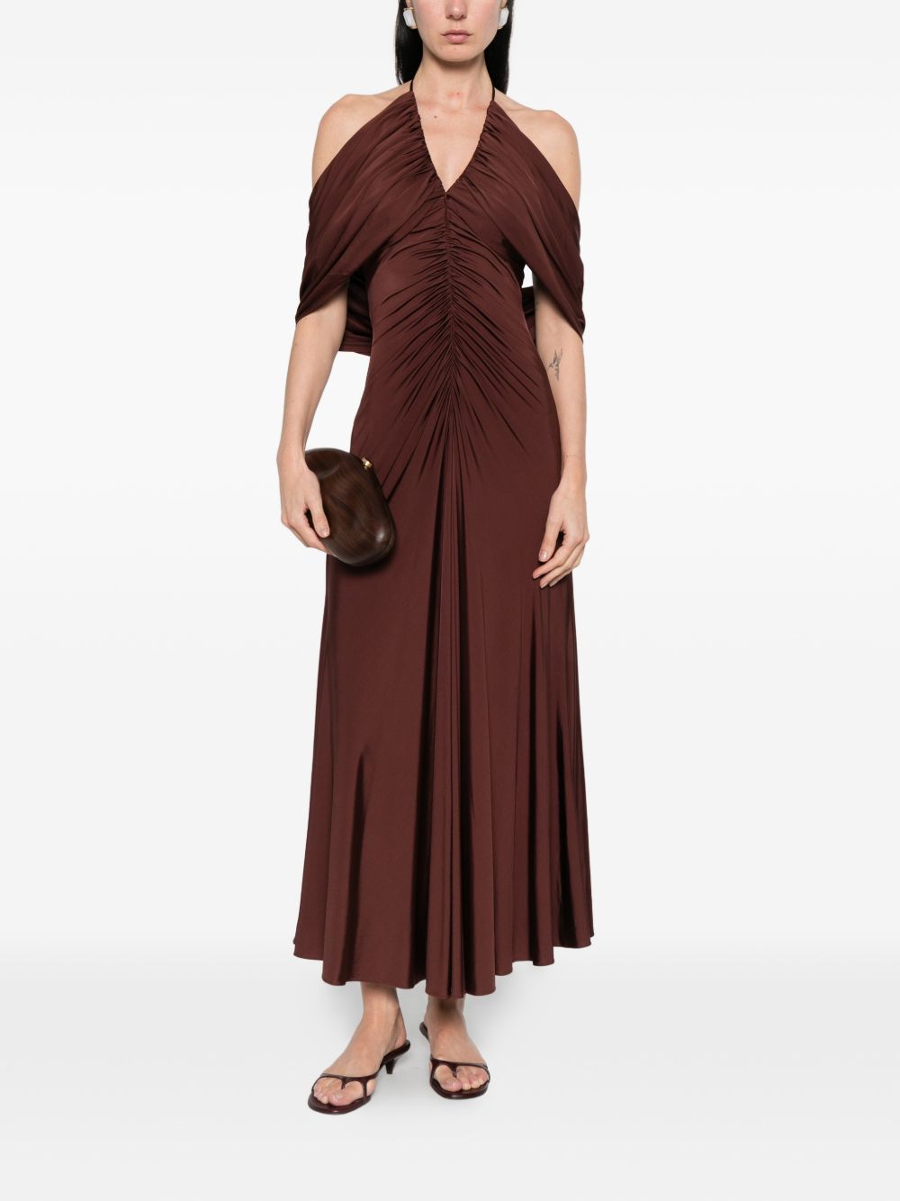 Abito midi con scollo a V in borgogna Self-Portrait - donna 