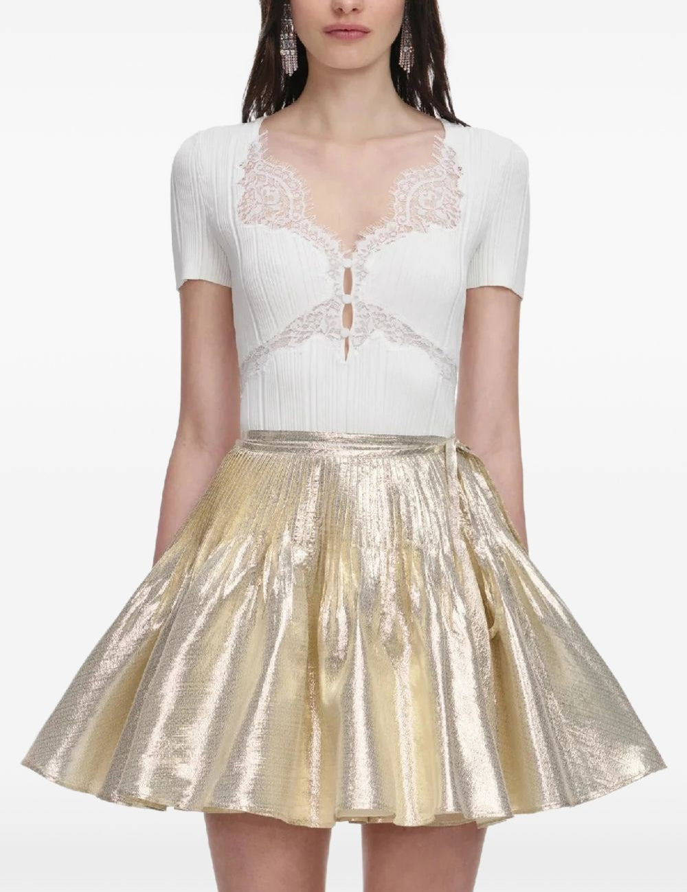 Top con finiture in pizzo in bianco Self-portrait - donna 