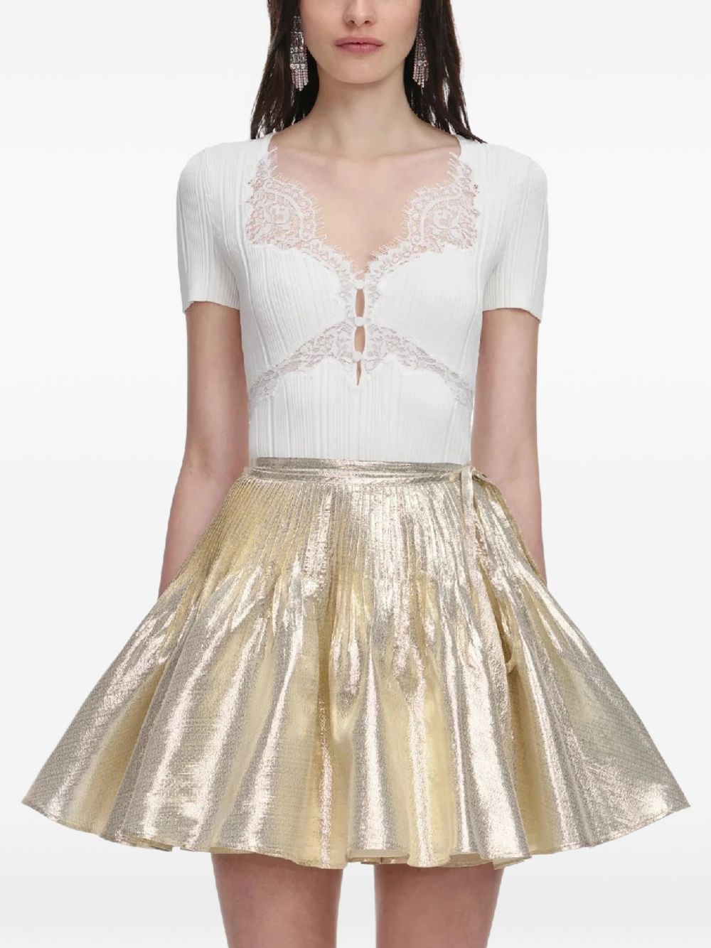 Top con finiture in pizzo in bianco Self-portrait - donna 