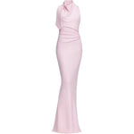 Abito lungo drappeggiato con scollo all'americana in rosa Self-portrait - donna 