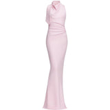 Abito lungo drappeggiato con scollo all'americana in rosa Self-portrait - donna 