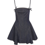 Abito denim con gonna svasata in blu Self-portrait - donna 