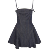Abito denim con gonna svasata in blu Self-portrait - donna 