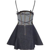 Abito denim con gonna svasata in blu Self-portrait - donna 