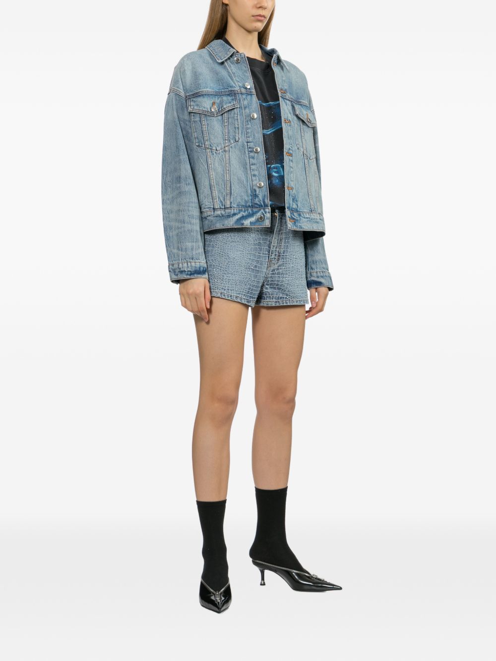 Shorts denim con strass in blu Self-portrait - donna 