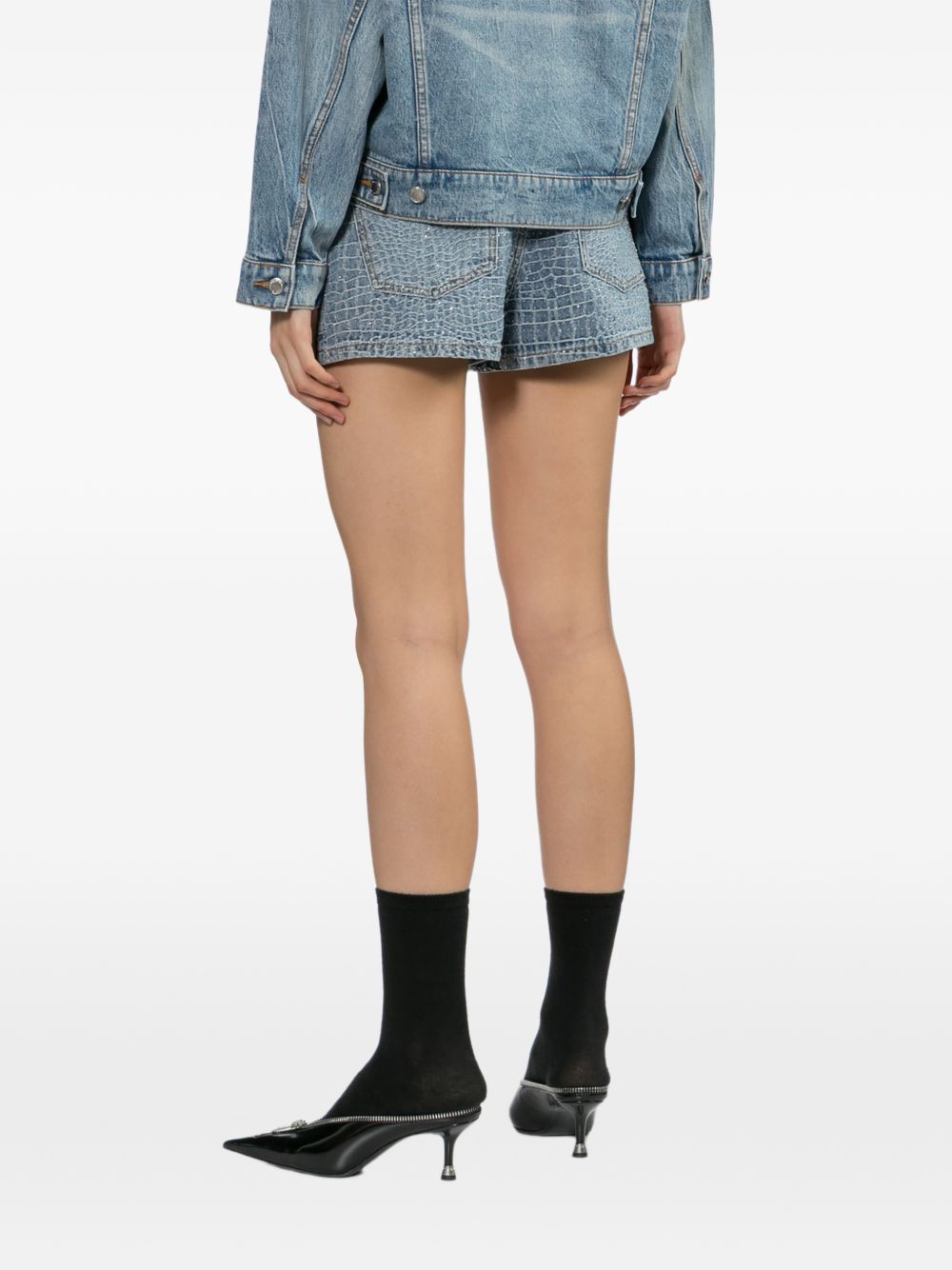 Shorts denim con strass in blu Self-portrait - donna 