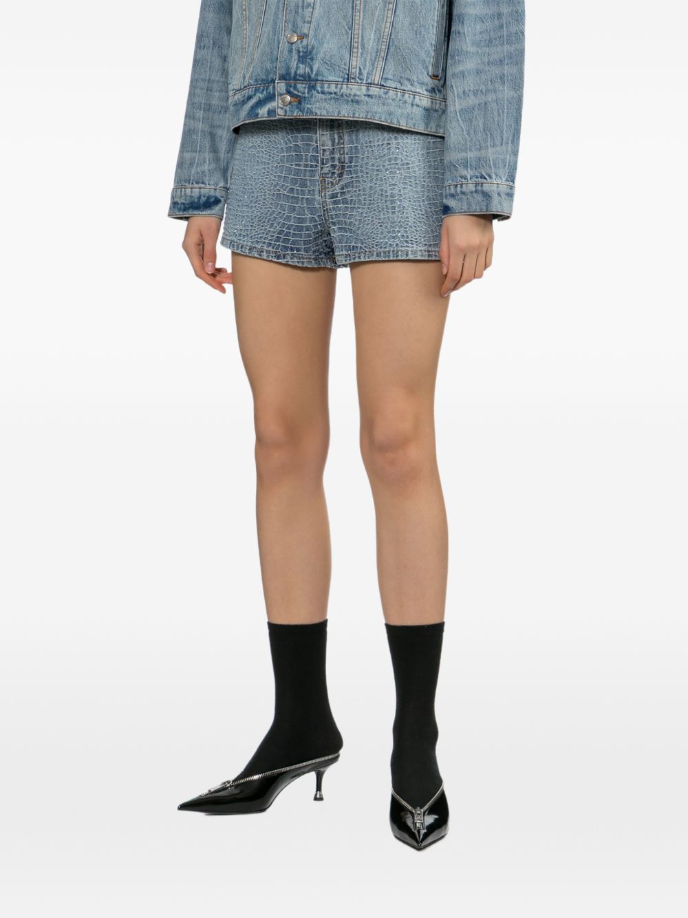 Shorts denim con strass in blu Self-portrait - donna 