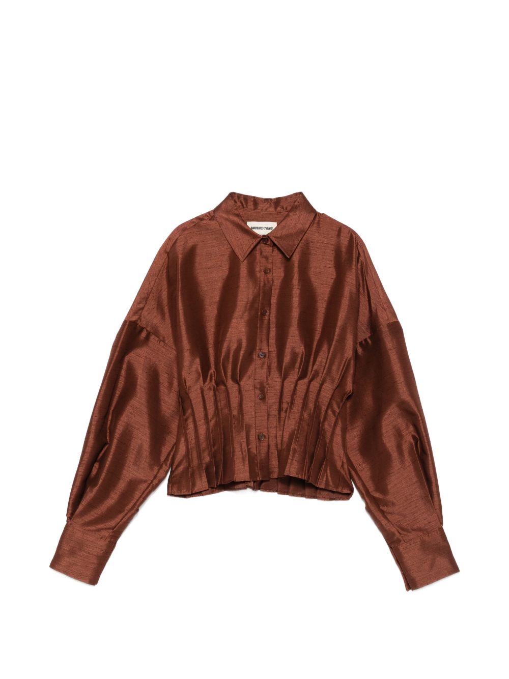 Camicia con vita a pieghe e finitura satinata in marrone Shushu/tong - donna 