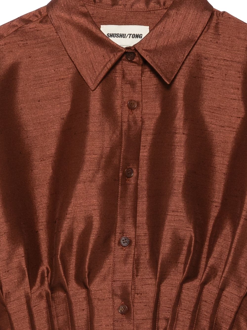Camicia con vita a pieghe e finitura satinata in marrone Shushu/tong - donna 