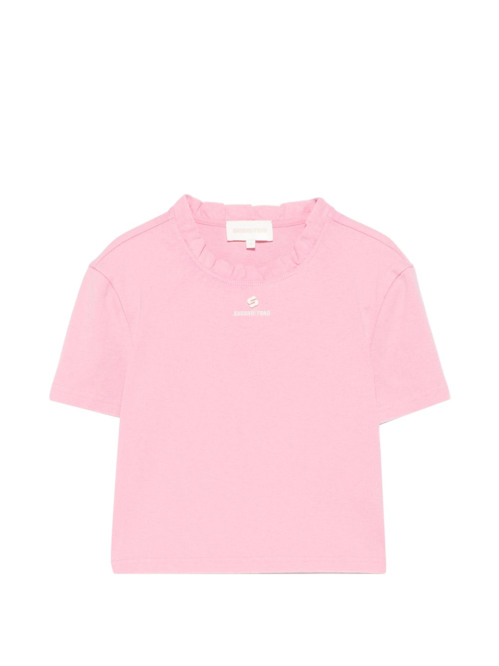 T-shirt con bordi arricciati e logo ricamato in rosa Shushu/tong - donna 