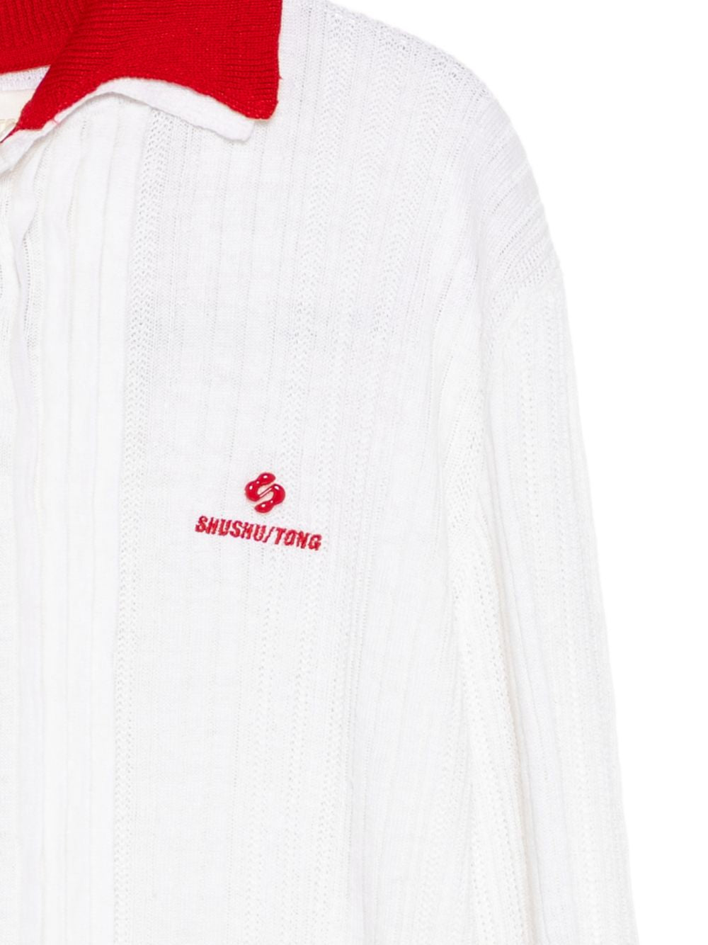 Polo con ricamo in bianco e rosso SHUSHU/TONG - donna 