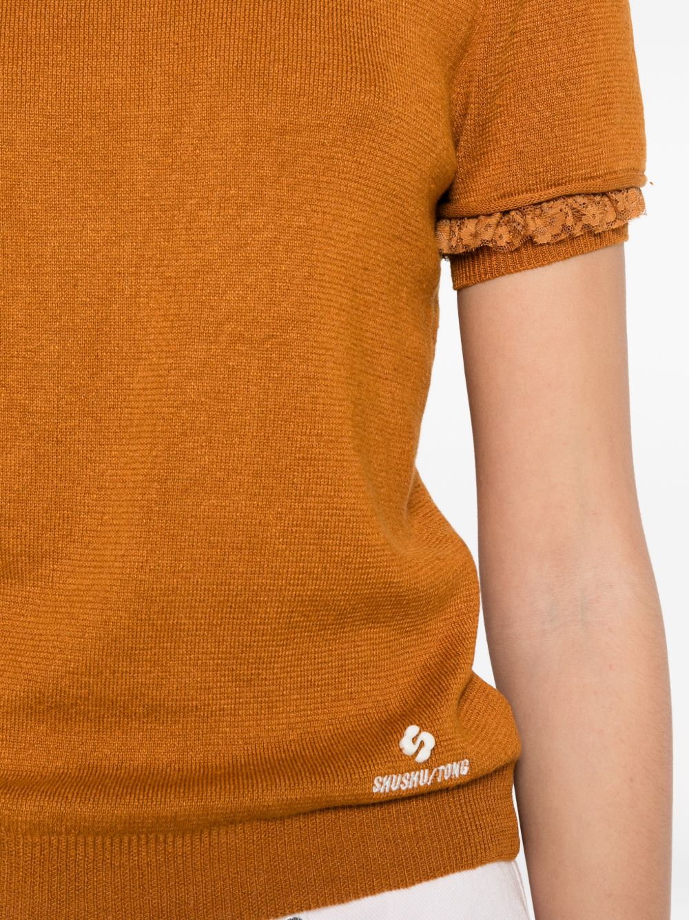 Top in maglia con bordo in pizzo in arancione Shushu/tong - donna 
