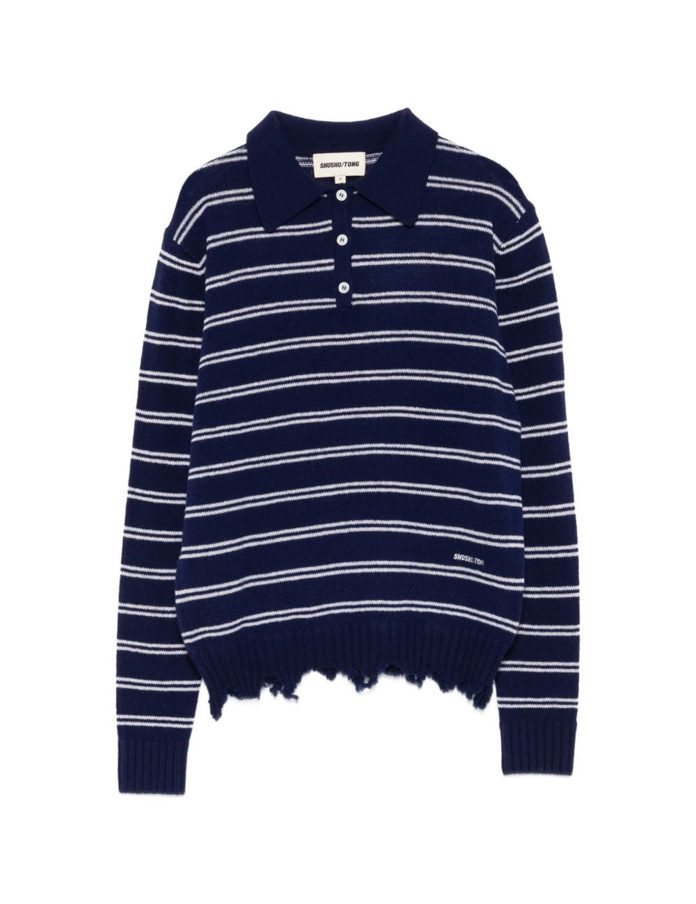 Polo a righe effetto usurato in blu e bianco Shushu/tong - donna 