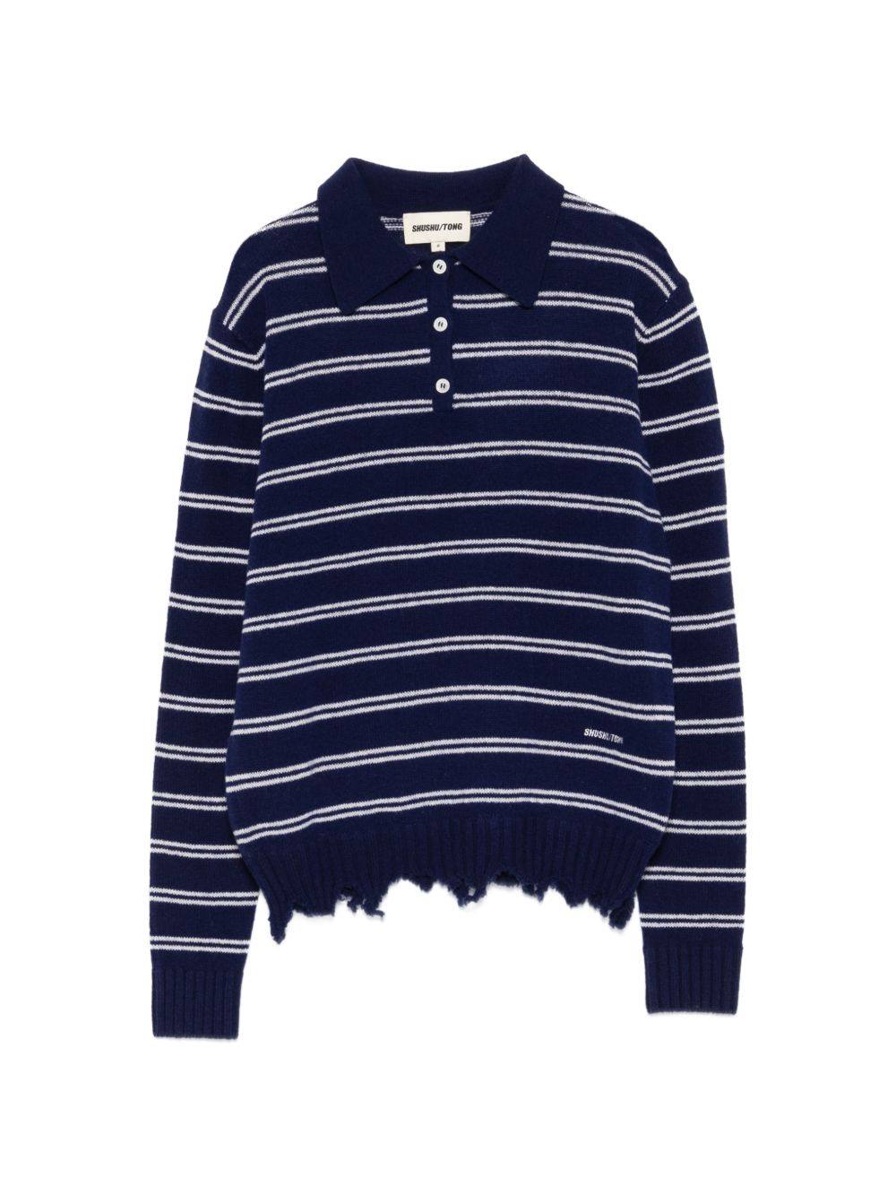 Polo a righe effetto usurato in blu e bianco Shushu/tong - donna 