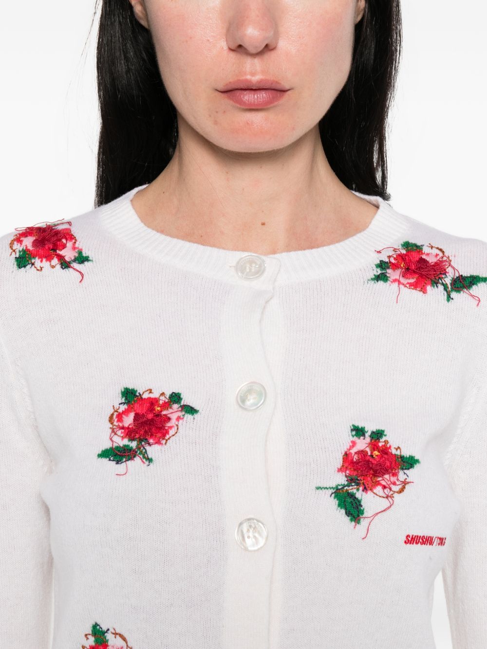 Cardigan con decorazione a fiori in bianco e rosso SHUSHU/TONG - donna 