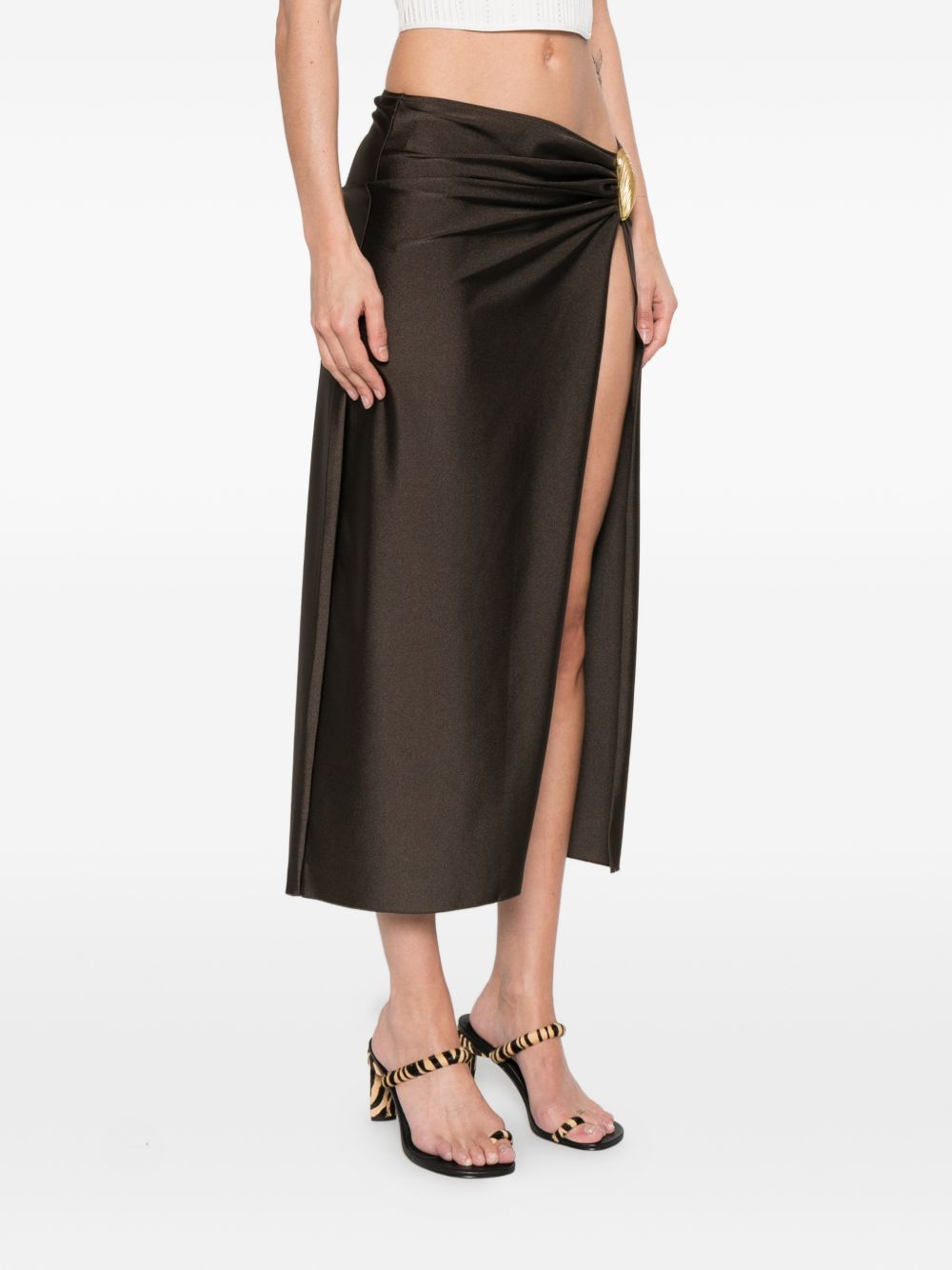 Gonna midi arricciata e decorata in marrone Simkhai - donna 