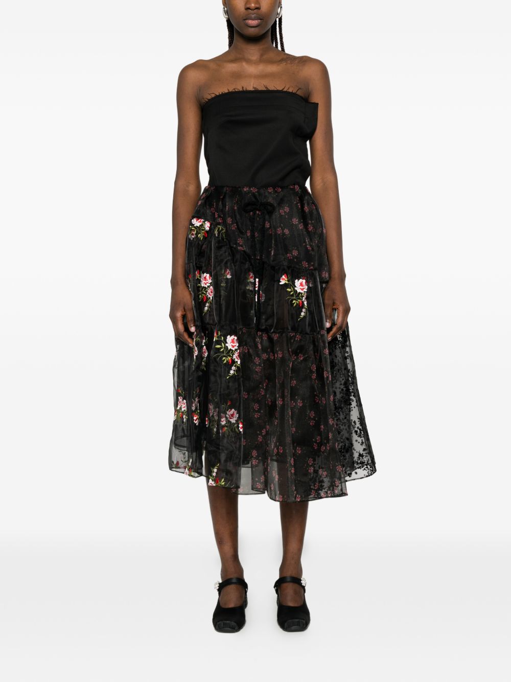 Gonna midi a fiori in nero Simone Rocha - donna 