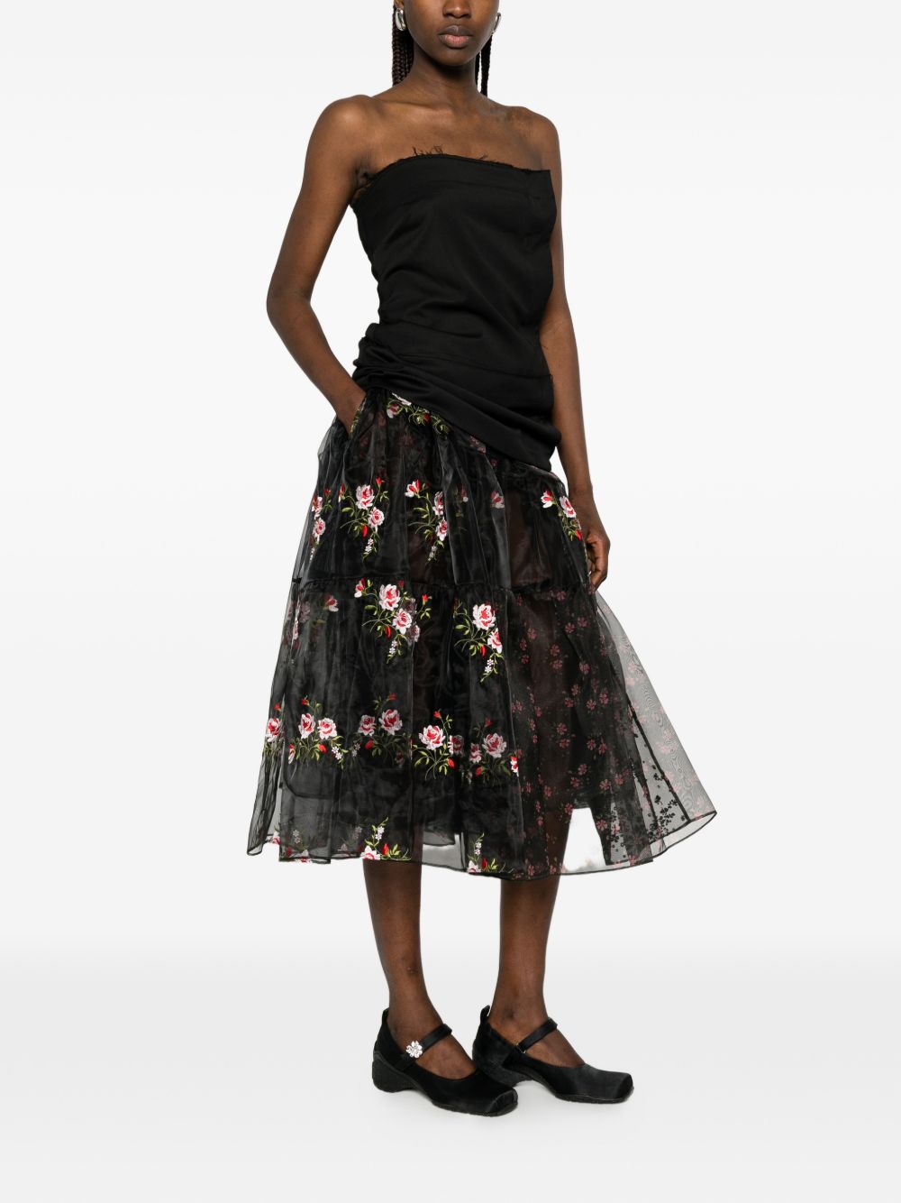 Gonna midi a fiori in nero Simone Rocha - donna 