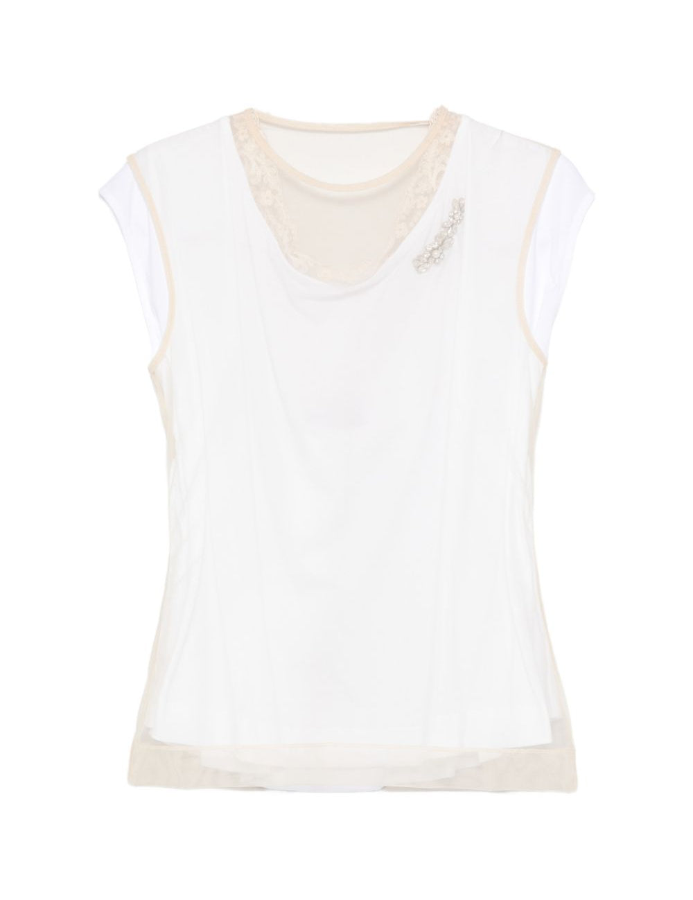 T-shirt a strati in pizzo in bianco e beige Simone rocha - donna 
