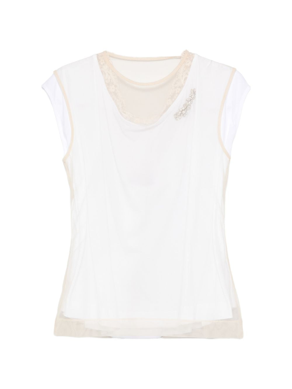 T-shirt a strati in pizzo in bianco e beige Simone rocha - donna 