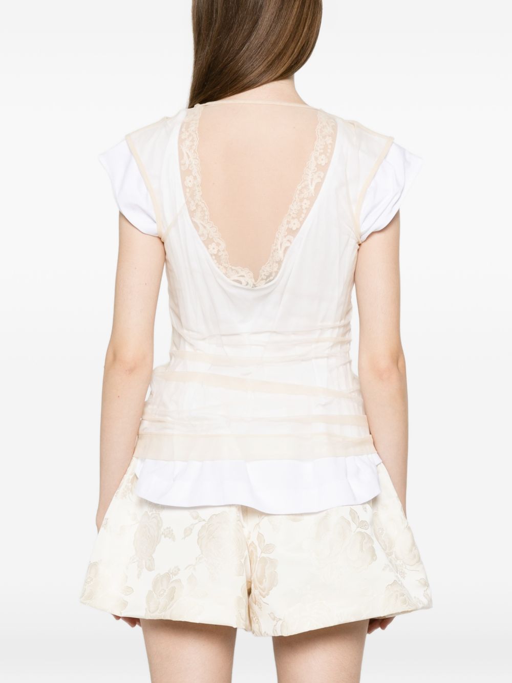 T-shirt a strati in pizzo in bianco e beige Simone rocha - donna 
