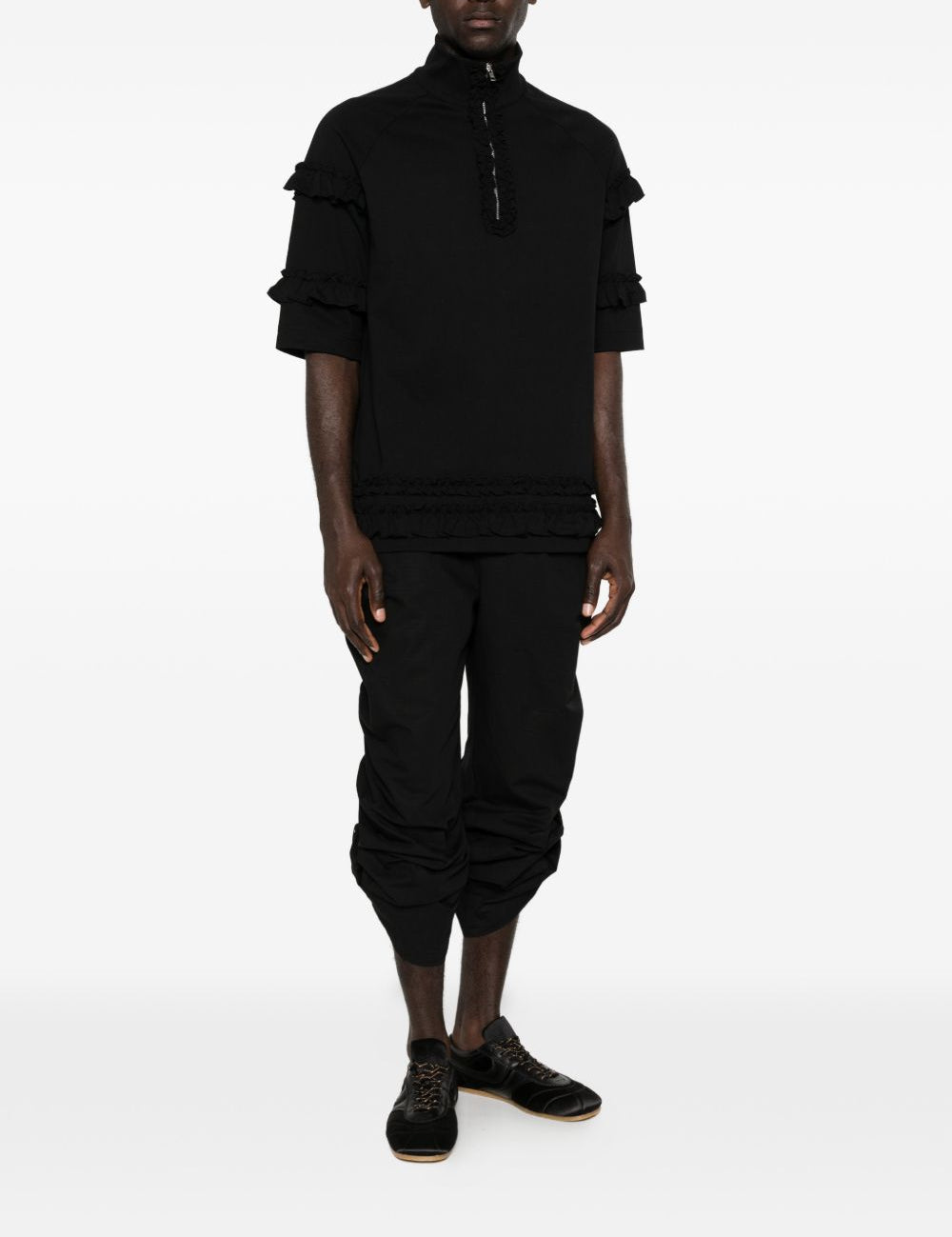 T-shirt con mezza zip e dettaglio a volant in nero Simone rocha - uomo 