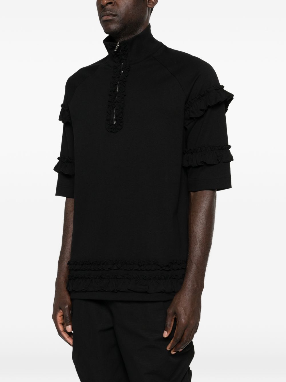 T-shirt con mezza zip e dettaglio a volant in nero Simone rocha - uomo 