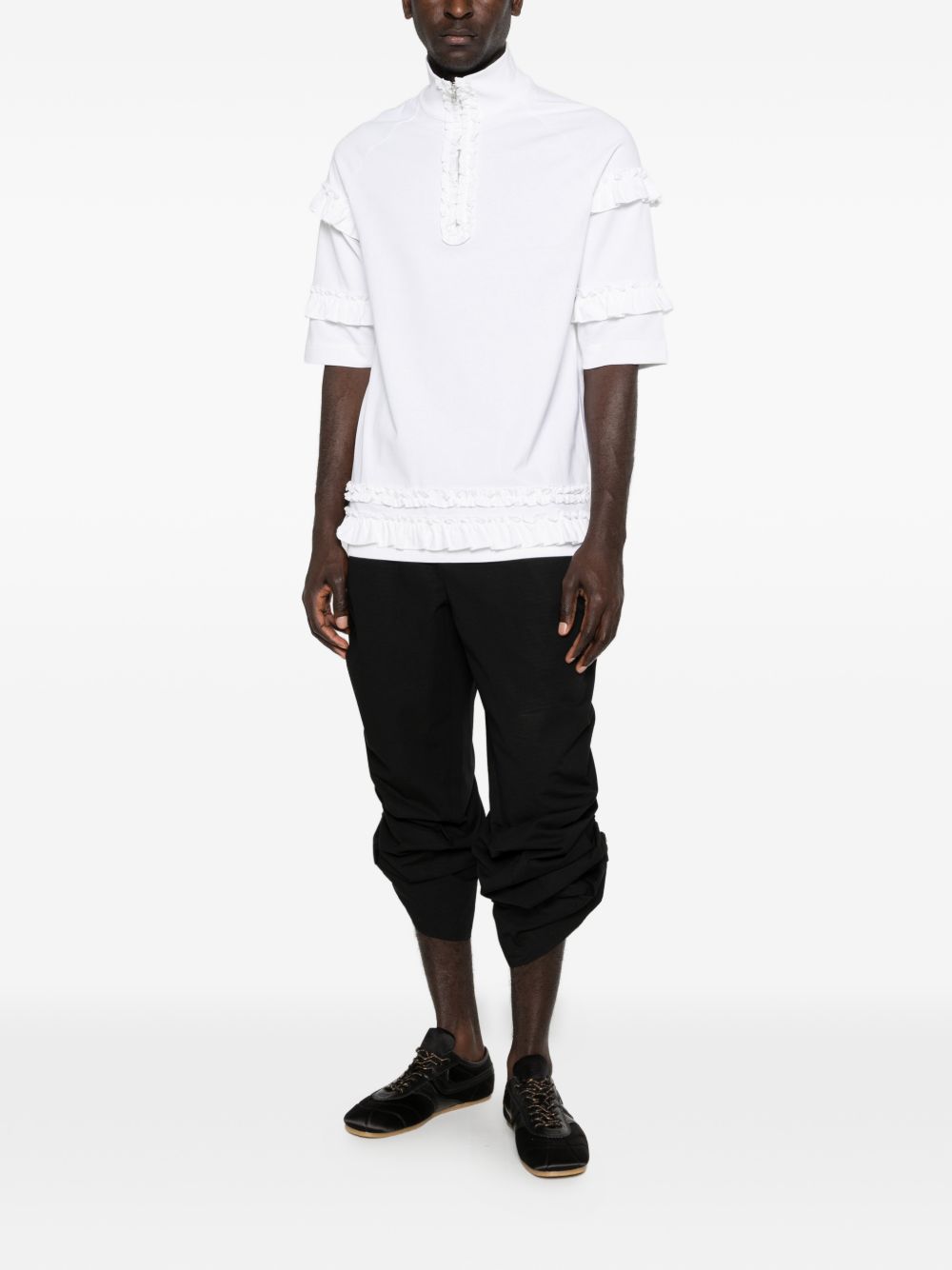 T-shirt con mezza zip e dettaglio a volant in bianco Simone rocha - uomo 
