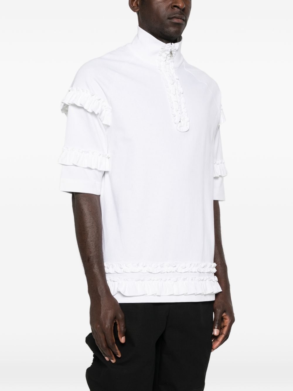 T-shirt con mezza zip e dettaglio a volant in bianco Simone rocha - uomo 