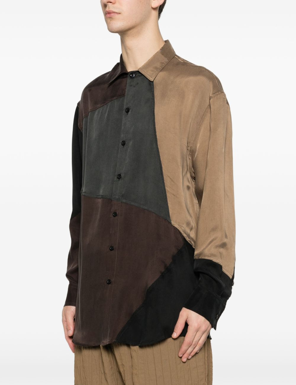 Camicia con bottoni patchwork in marrone e multicolore Song for the mute - uomo 