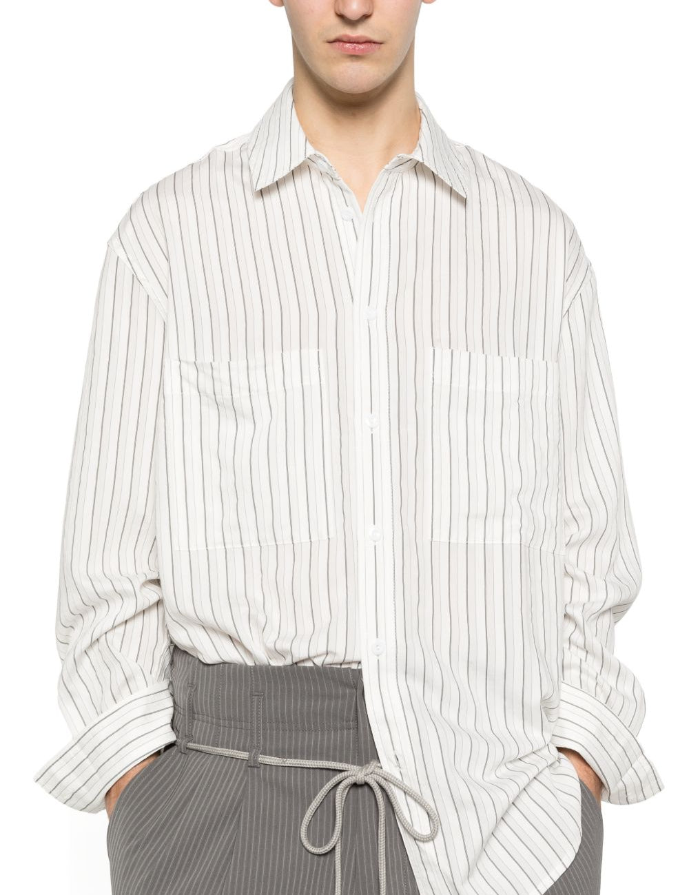 Camicia con taschino sul petto a righe in bianco Song for the mute - uomo 