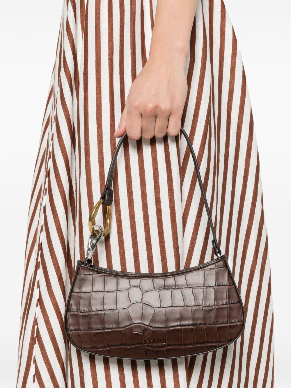 Borsa a spalla Ollie in stampa cocco marrone Staud - donna 