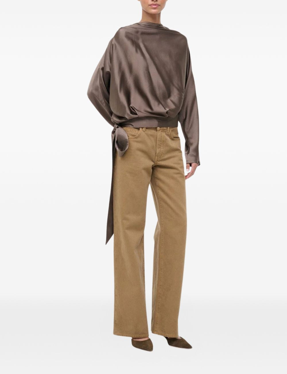 BLUSA Phoebe a maniche lunghe in seta in marrone Staud - donna 