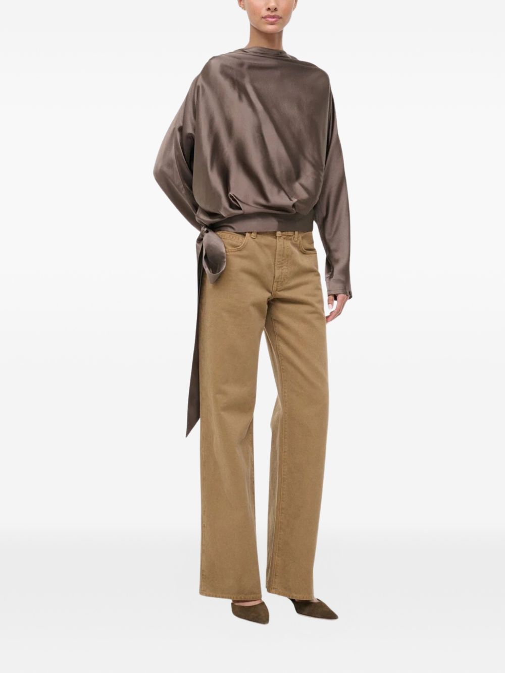 BLUSA Phoebe a maniche lunghe in seta in marrone Staud - donna 