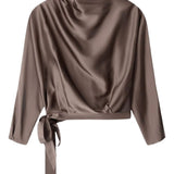 BLUSA Phoebe a maniche lunghe in seta in marrone Staud - donna 
