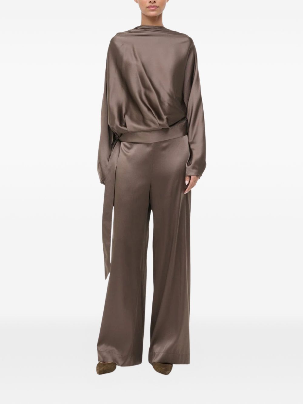 BLUSA Phoebe a maniche lunghe in seta in marrone Staud - donna 