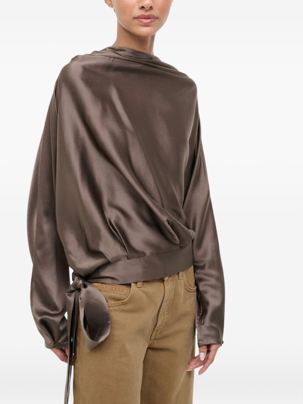 BLUSA Phoebe a maniche lunghe in seta in marrone Staud - donna 