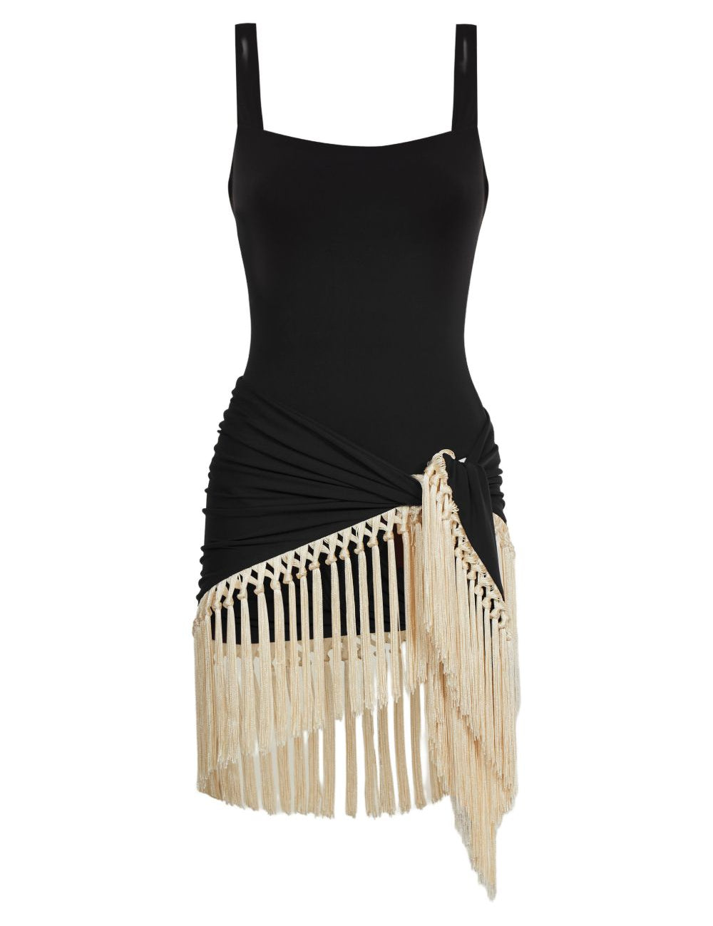 Completo costume da bagno e pareo con frange Mini Lido in nero Taller marmo - donna 