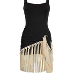 Completo costume da bagno e pareo con frange Mini Lido in nero Taller marmo - donna 