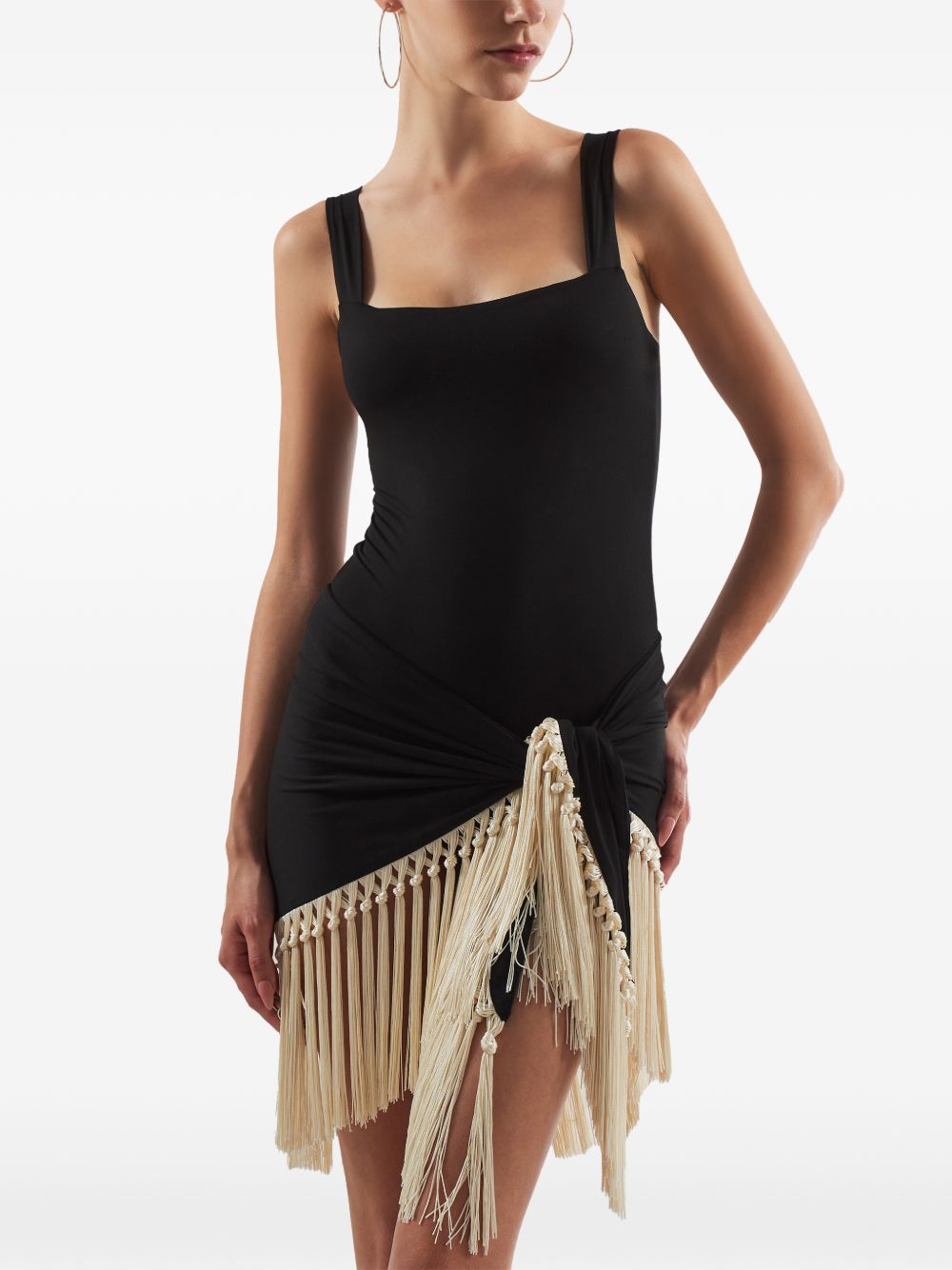 Completo costume da bagno e pareo con frange Mini Lido in nero Taller marmo - donna 