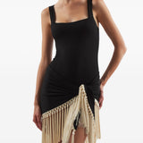 Completo costume da bagno e pareo con frange Mini Lido in nero Taller marmo - donna 