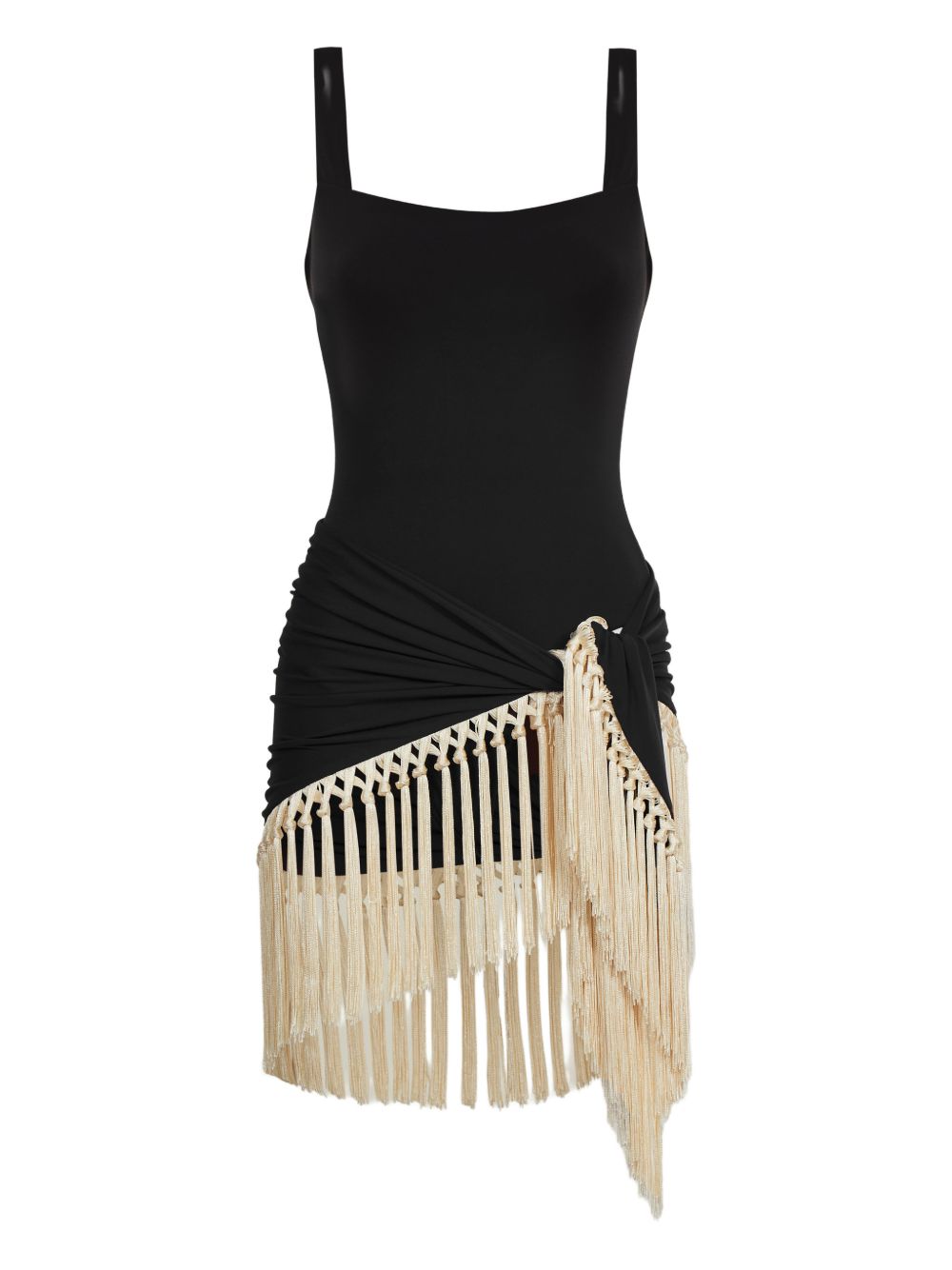 Completo costume da bagno e pareo con frange Mini Lido in nero Taller marmo - donna 