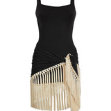Completo costume da bagno e pareo con frange Mini Lido in nero Taller marmo - donna 