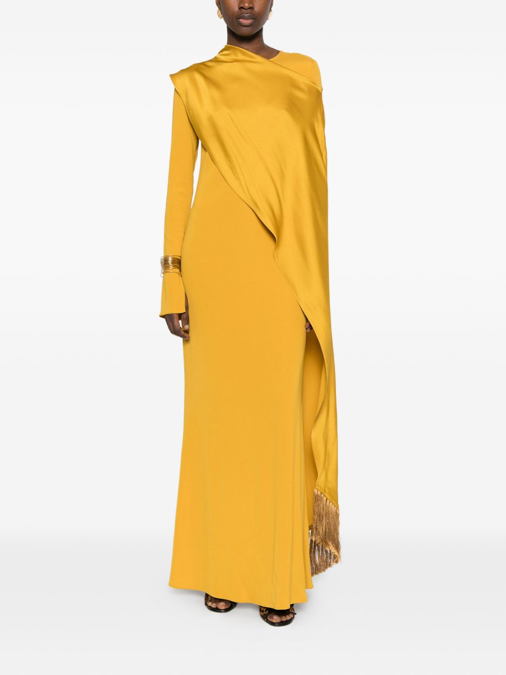 Abito lungo con frange e drappeggio mounia in giallo ambra Taller marmo - donna 