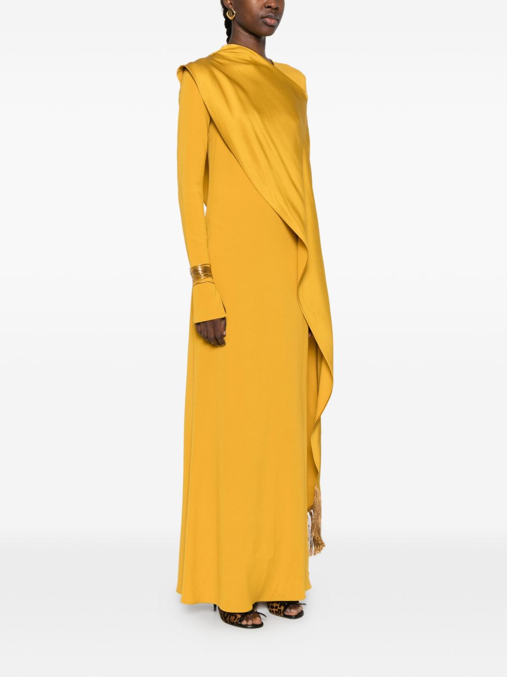 Abito lungo con frange e drappeggio mounia in giallo ambra Taller marmo - donna 